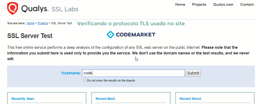 Verificando o TLS do site (certificado SSL)